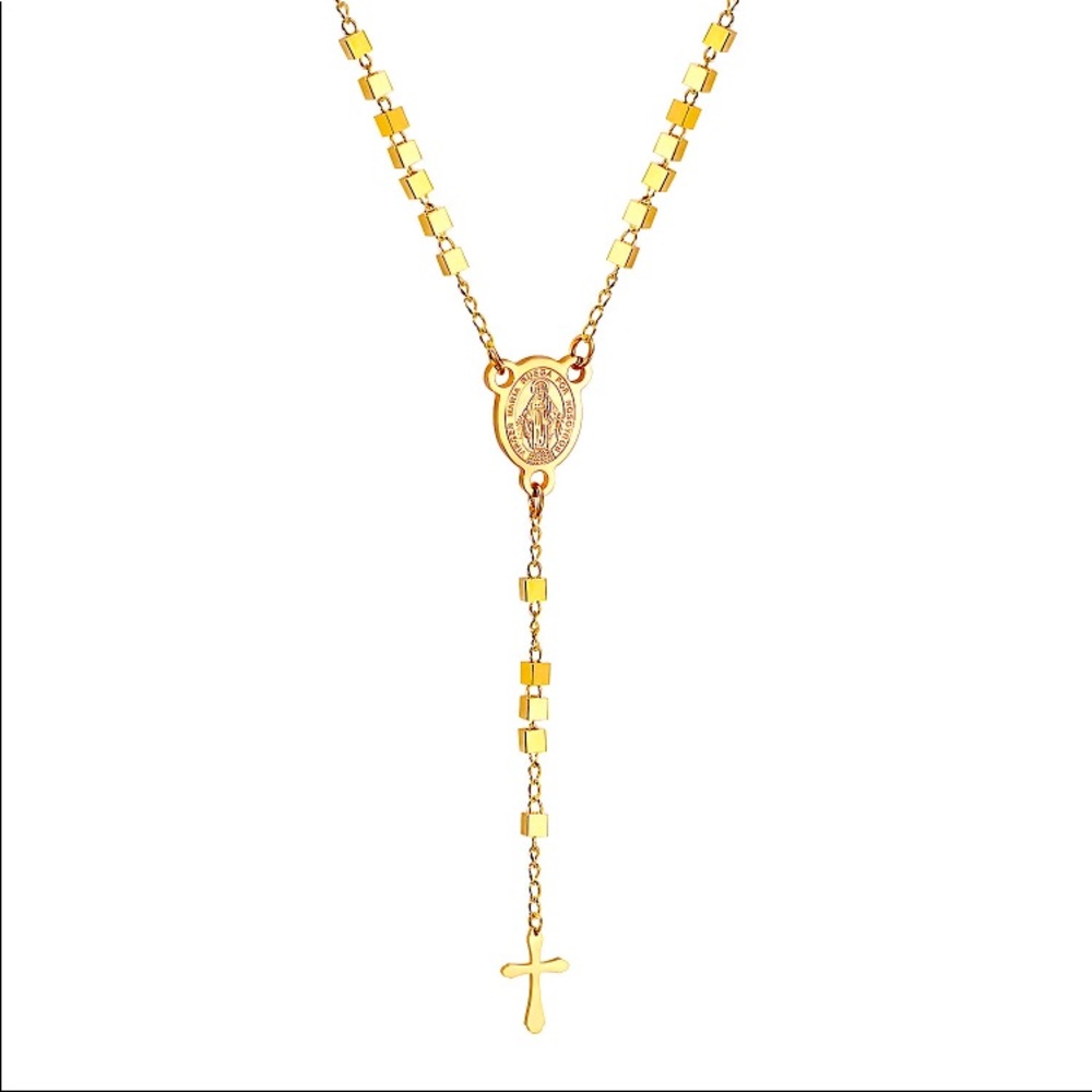 NWT gold plated lariat long chain cross necklace